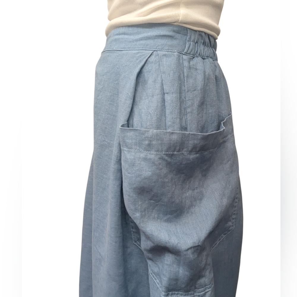 Lintico 100% Linen Blue Midi Skirt with Pockets Cottagecore Sz Small - Picture 4 of 9